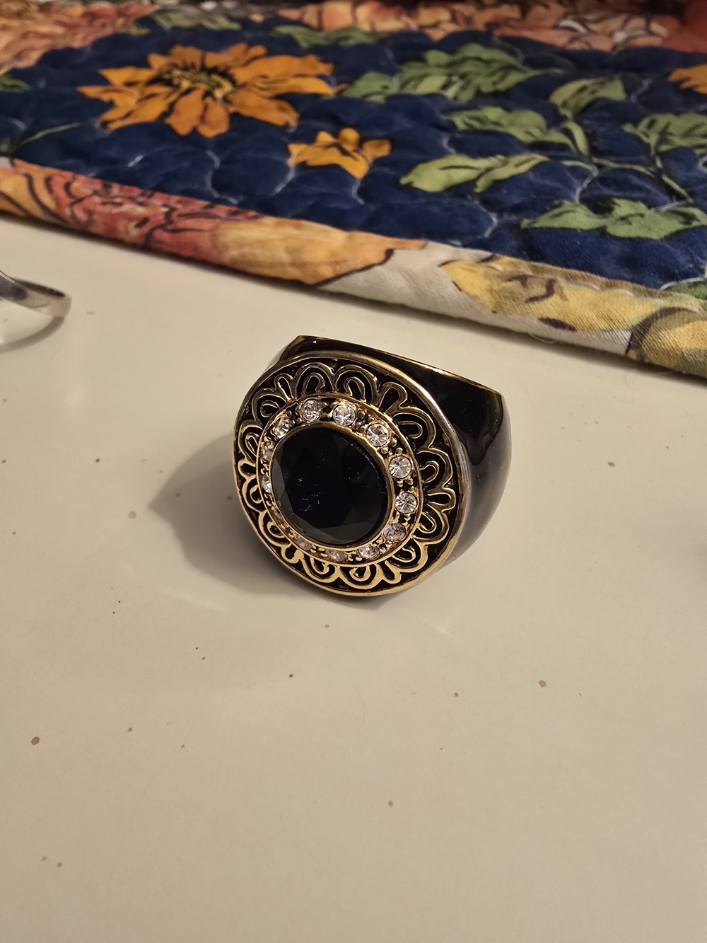Gold-Tone Black Statement Cocktail Ring